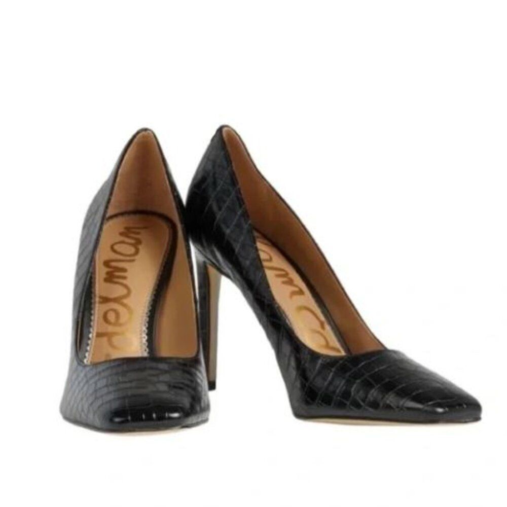 Sam Edelman - Women's Beth Black Lucea Dress Croco Leather Pumps - Size 9 M